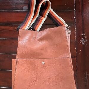 Bromen Bucket/Crossbody Handbag w/ Striped, Canvas Guitar Strap